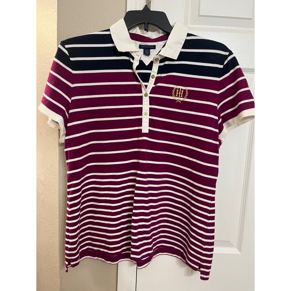 Tommy Hilfiger Polo Blue Pink‎ White Striped Short Sleeve Shirt Size 2XL